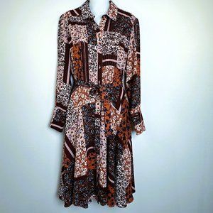 Nanette Lepore Floral Patchwork Dress In Sangria Boho Button up Midi Size 6